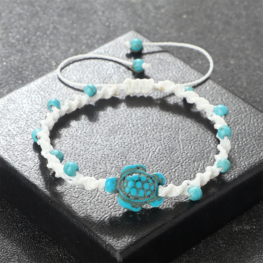 Natural Stone Braided Bracelet with Turtle Pendant – Handmade Healing Jewelry for Men & Women