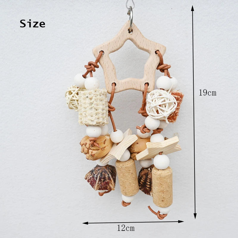 Natural Parrot Bird Toy Wooden Fruit nibble skewers pine cones corncob cork tooth grinding Cage Supplies Bird Accessories New
