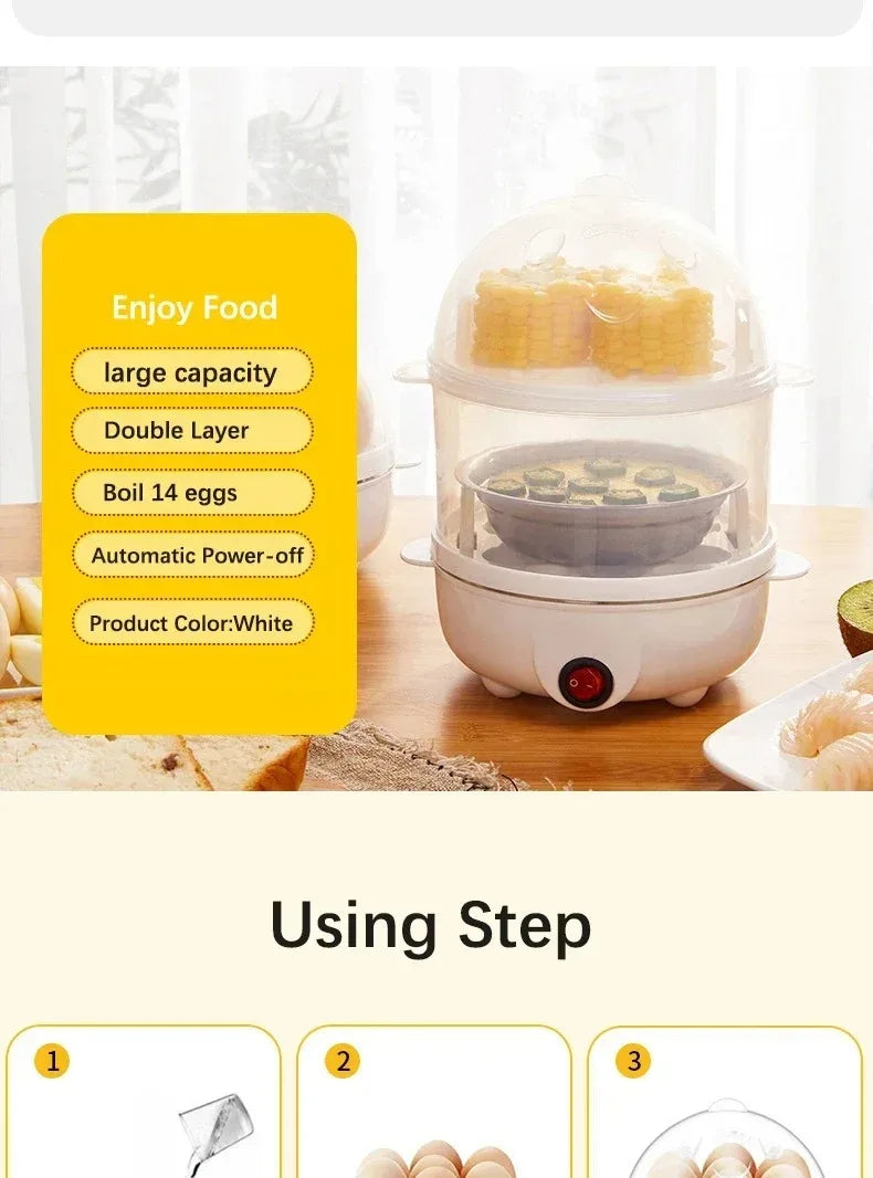 Electric Egg Cooker & Steamer | Single or Double Layer | 360° Rapid Steam | Mini Breakfast Machine