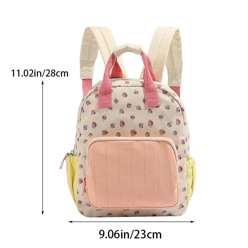 Dopamine Strawberry Print Student Backpack Large Capacity Cute Kids School Bag for Girls Sweet Kindergarten Bookbag for Children