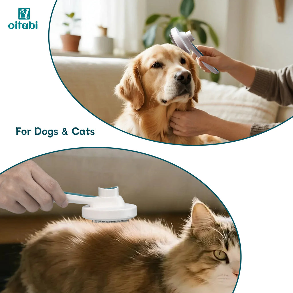 Oitabi Self-Cleaning Slicker Brush for Dogs & Cats | One-Touch Hair Removal | Long & Short Hair