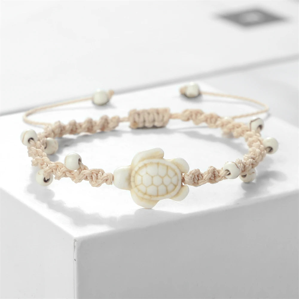 Natural Stone Braided Bracelet with Turtle Pendant – Handmade Healing Jewelry for Men & Women