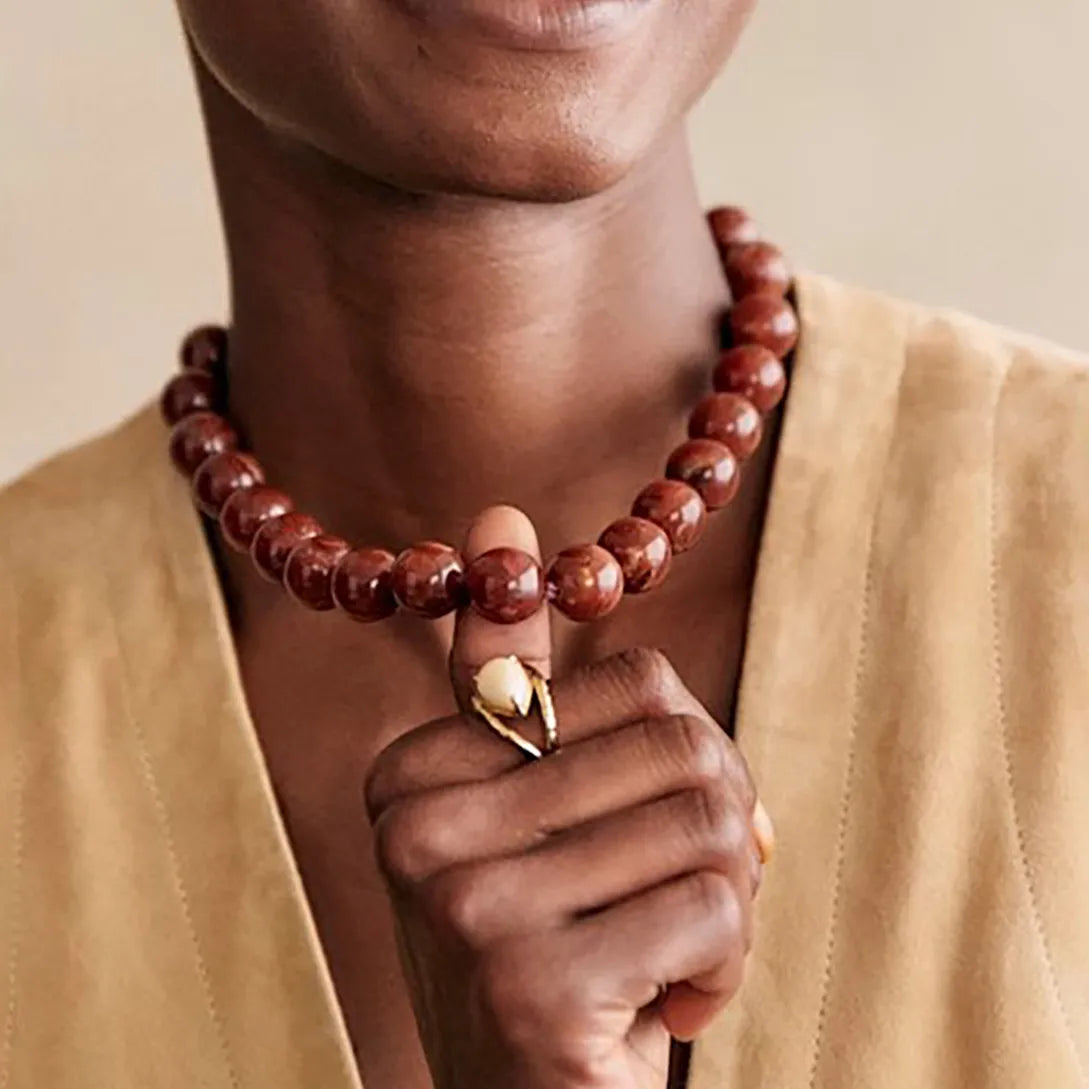 Vintage Beaded Choker Necklace – Bohemian Resin Bead Jewelry for Women