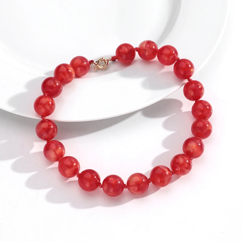 Vintage Beaded Choker Necklace – Bohemian Resin Bead Jewelry for Women