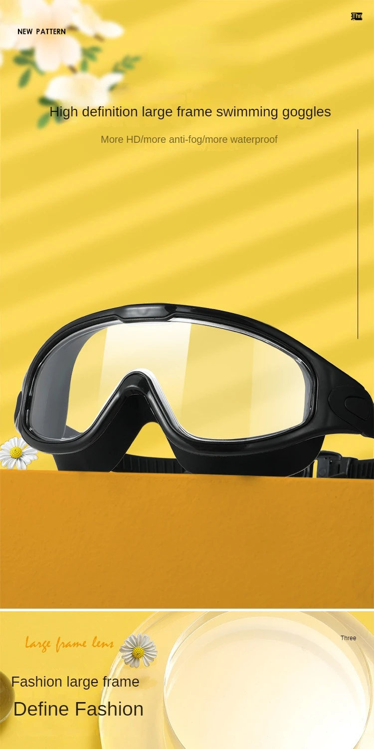 Big Frame Swimming Goggles Adults with Earplugs Swim Glasses Professional HD Anti-fog Goggles Silicone Eyewear Men Women