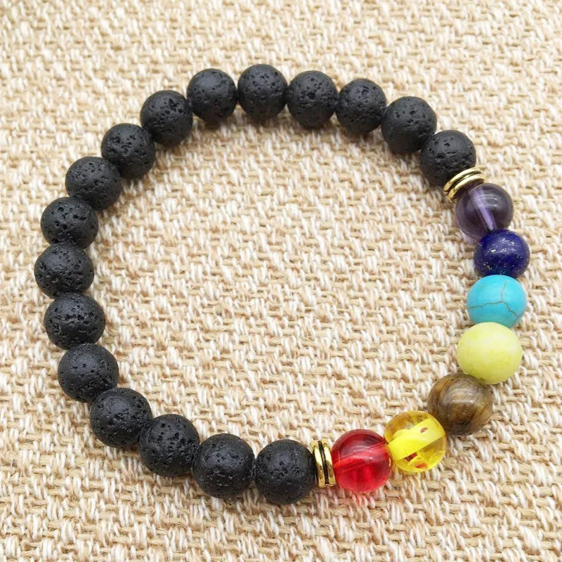 Natural Stone Beaded Charm Bracelet — Lava, 7 Chakra, Labradorite, Ceramic & More | Unisex