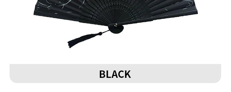 Retro Bamboo Folding Hand Fan - Black