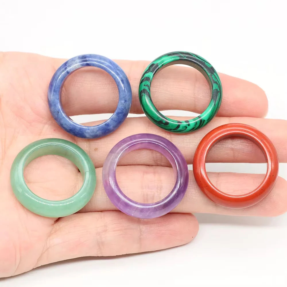 Natural Stone Crystal Band Rings for Women Men Amethyst Lapis Pink Quartz Agates Dainty Finger Ring Charm Jewelry Couple Gift