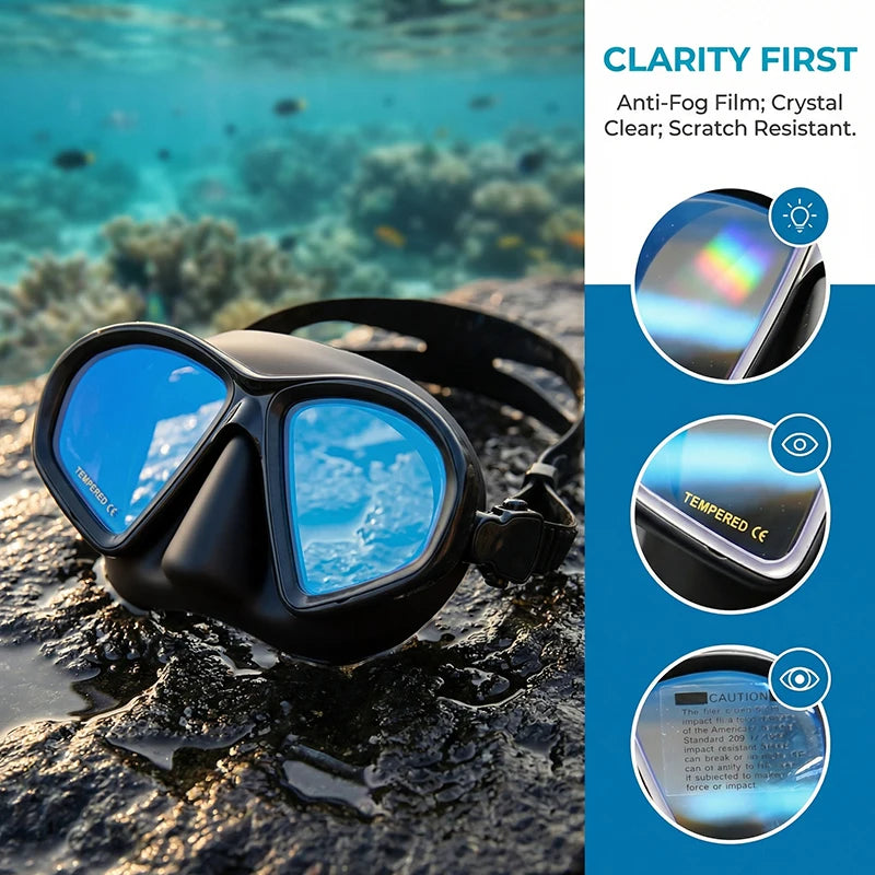 JUNHAIINS Tempered Glass Freediving Mask Snorkeling Set Foldable snorkel J-type Diving Mask with Camera Mount